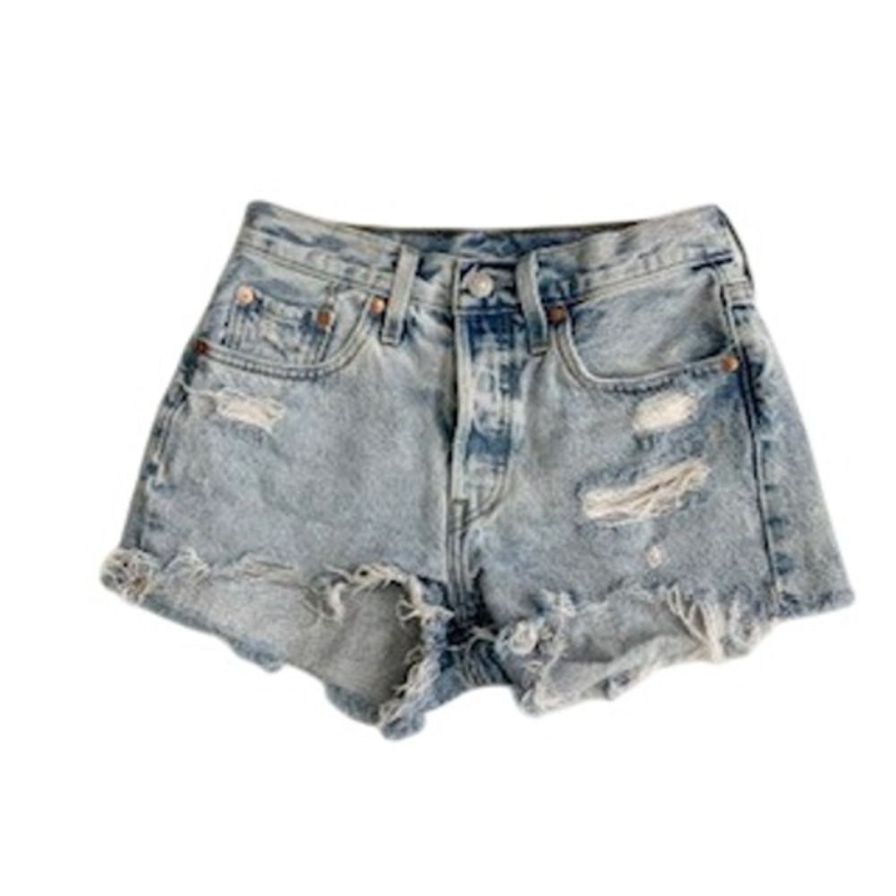 Levis Premium 501 Original High Rise Distressed Denim Shorts Light Wash W25